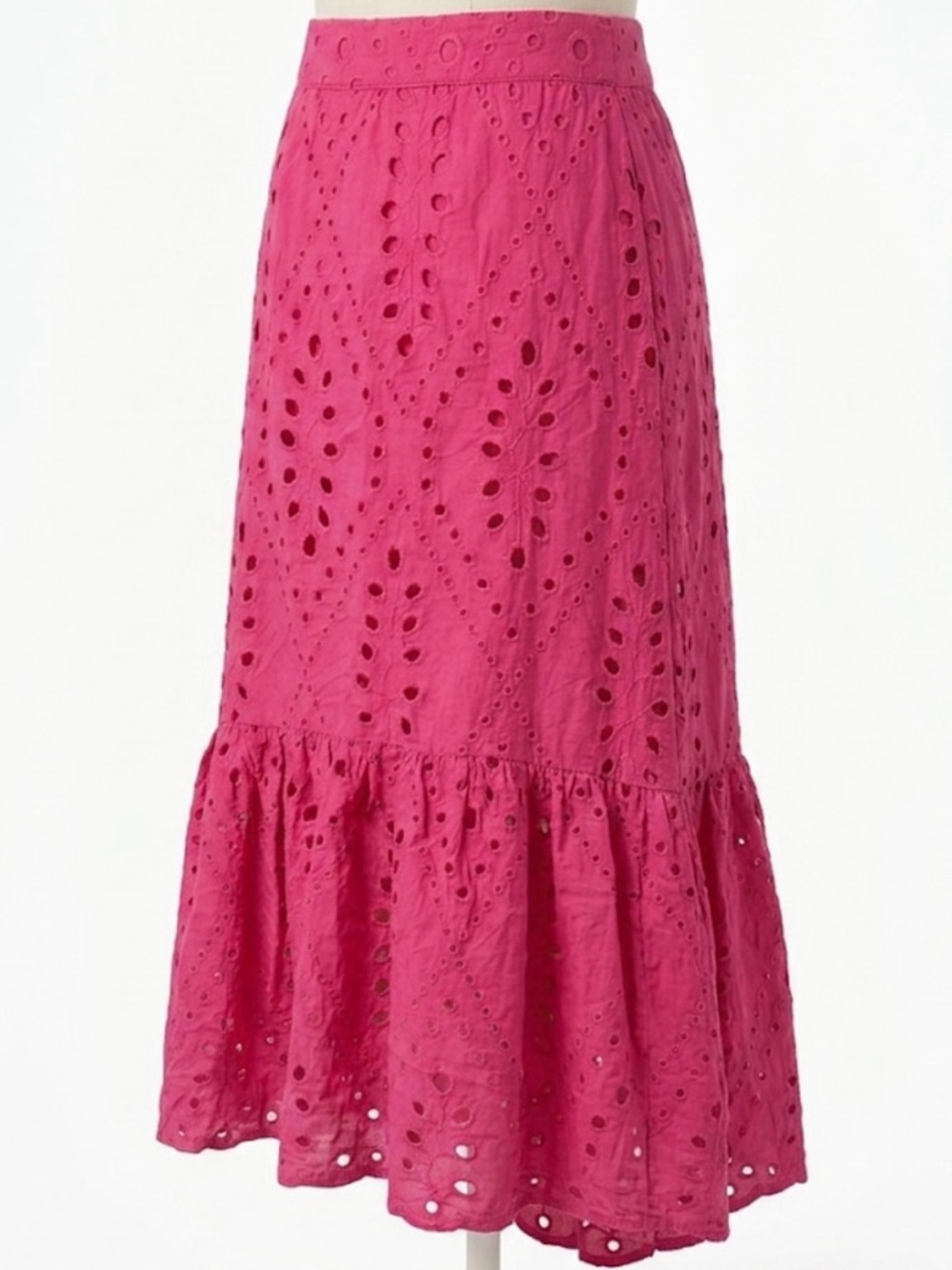 Banana Republic Fuchsia Eyelet Midi Skirt with Ruffle 100% Cotton Boho M Petite